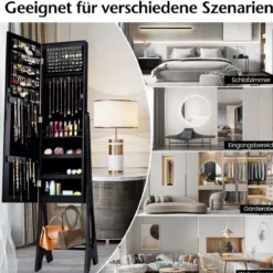 2 in 1 Schmuckschrank Standspiegel mit 12 LEDs Abschließbares Spiegelschrank mit Ganzkörperspiegel