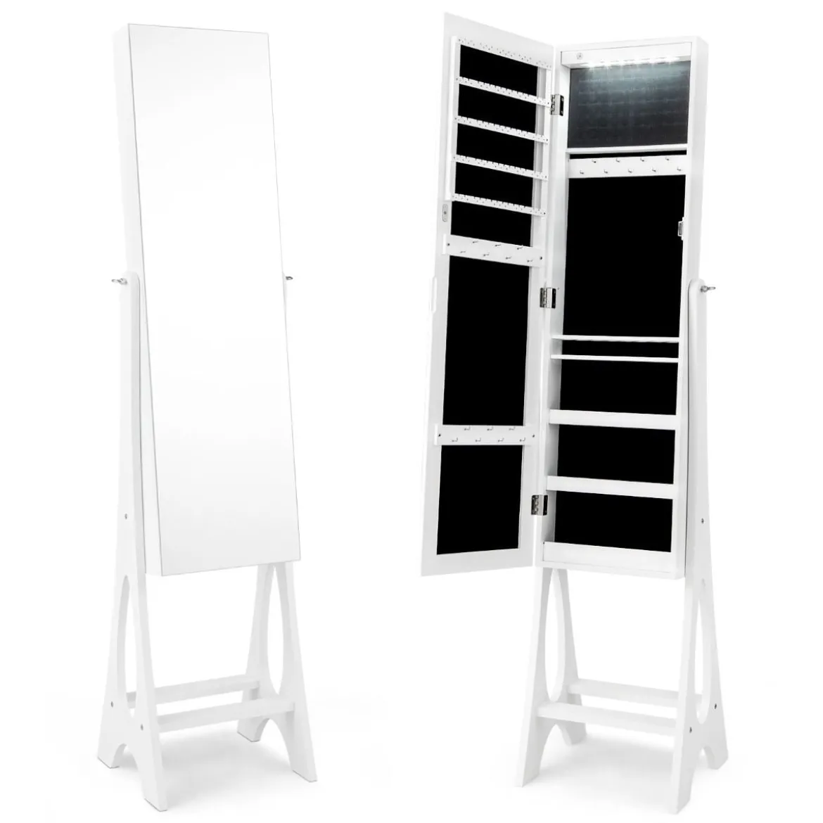 2 in 1 Schmuckschrank Standspiegel mit 12 LEDs Abschließbares Spiegelschrank mit Ganzkörperspiegel