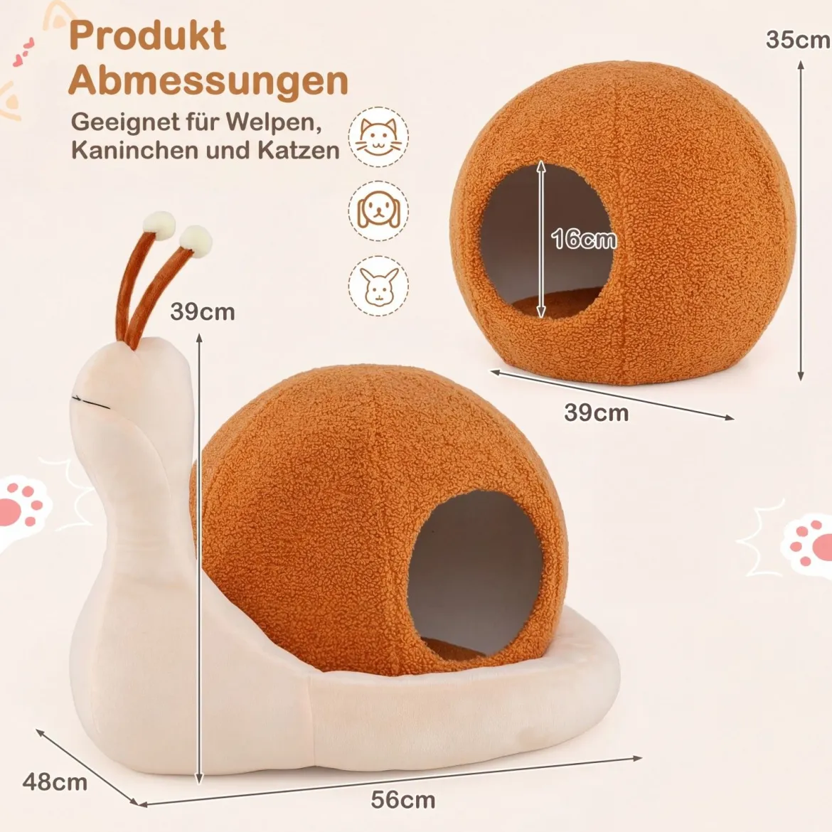 2 in 1 Schneckenförmige Katzenhöhle mit Waschbarem Kissen & Rutschfester Unterseite & Geschlossenem Katzenbett