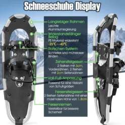 4-in-1 Schneeschuhe-Set Schneeschuhe mit Doppel-Ratschenbindungssystem 78 cm Silber