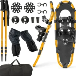 4-in-1 Schneeschuhe-Set Schneeschuhe mit Doppel-Ratschenbindungssystem 63cm Gold