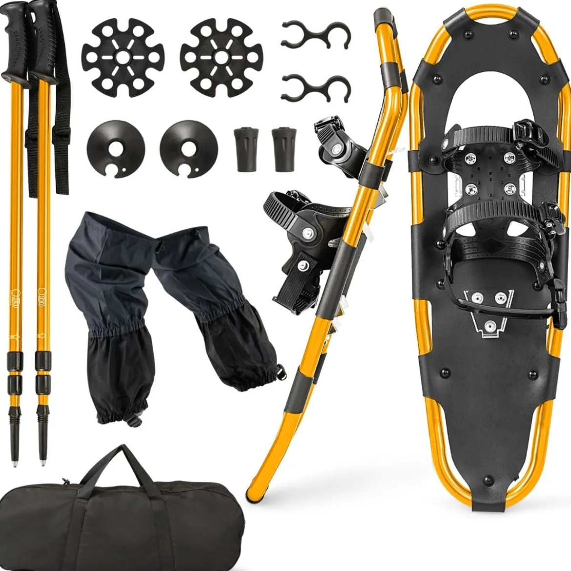 4-in-1 Schneeschuhe-Set Schneeschuhe mit Doppel-Ratschenbindungssystem 63cm Gold