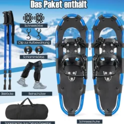 4-in-1 Schneeschuhe-Set Schneeschuhe mit Doppel-Ratschenbindungssystem 53cm Navy Blau