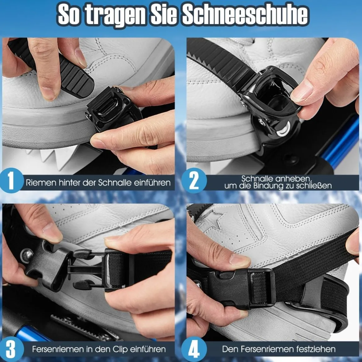 4-in-1 Schneeschuhe-Set Schneeschuhe mit Doppel-Ratschenbindungssystem 78 cm Navy Blau