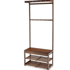 3-in-1-Schuhablage Eingangsablage Garderobenständer Sitzbank 70,5 x 33 x 175 cm Braun
