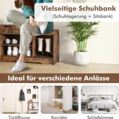 2 in 1 Schuhregal & Sitzbank mit Schublade & 3 Fächer & Sitzkissen Schuhbank Vintage