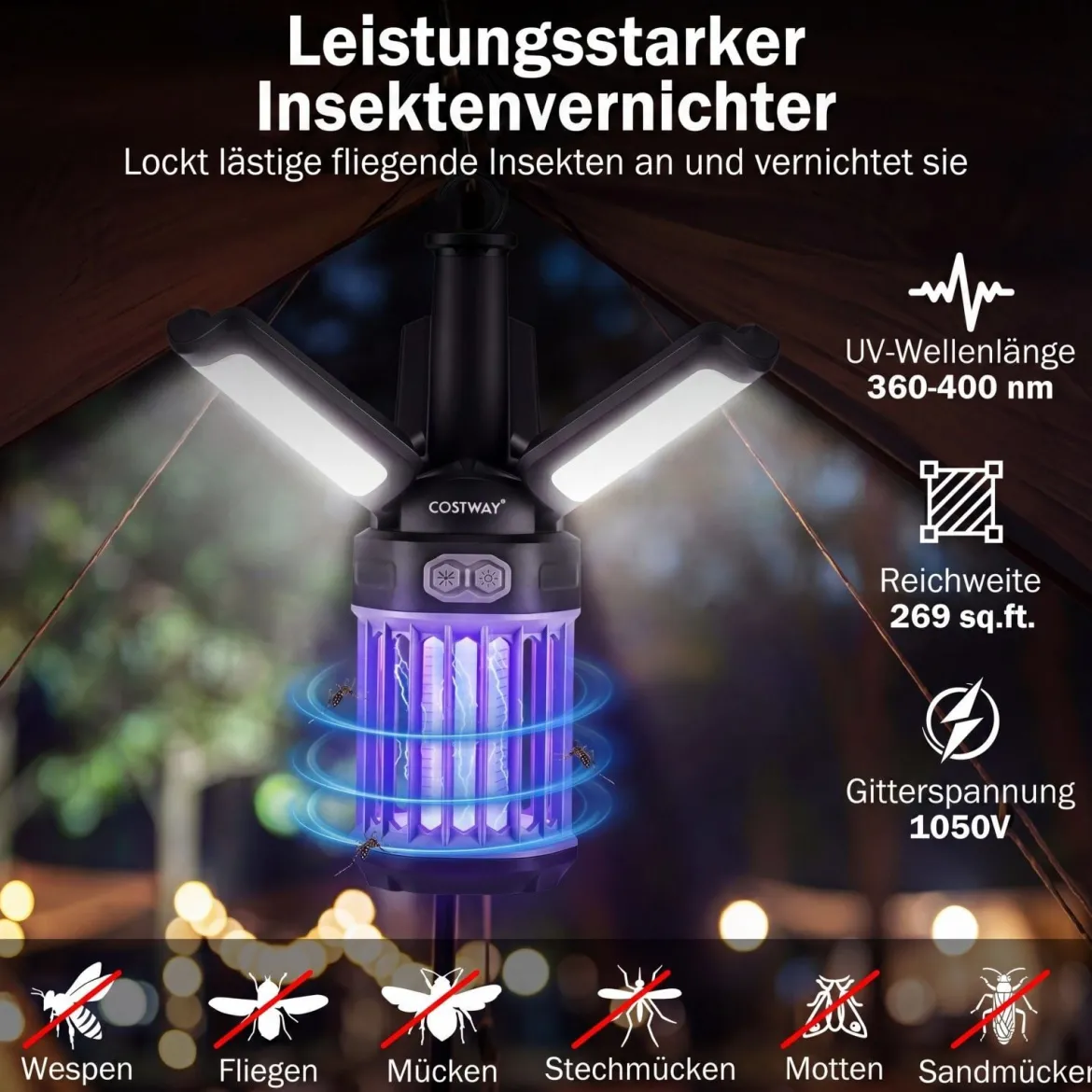 Insektenvernichter Elektrisch Klappbare Insektenfalle Outdoor Wasserfeste Fliegenfalle