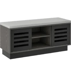 2 in 1 Sitzbank & Schuhregal mit 6 Fächer & 3 Verstellbaren Ablagen Schiebetüre 99,5 x 34,5 x 46 cm Grau