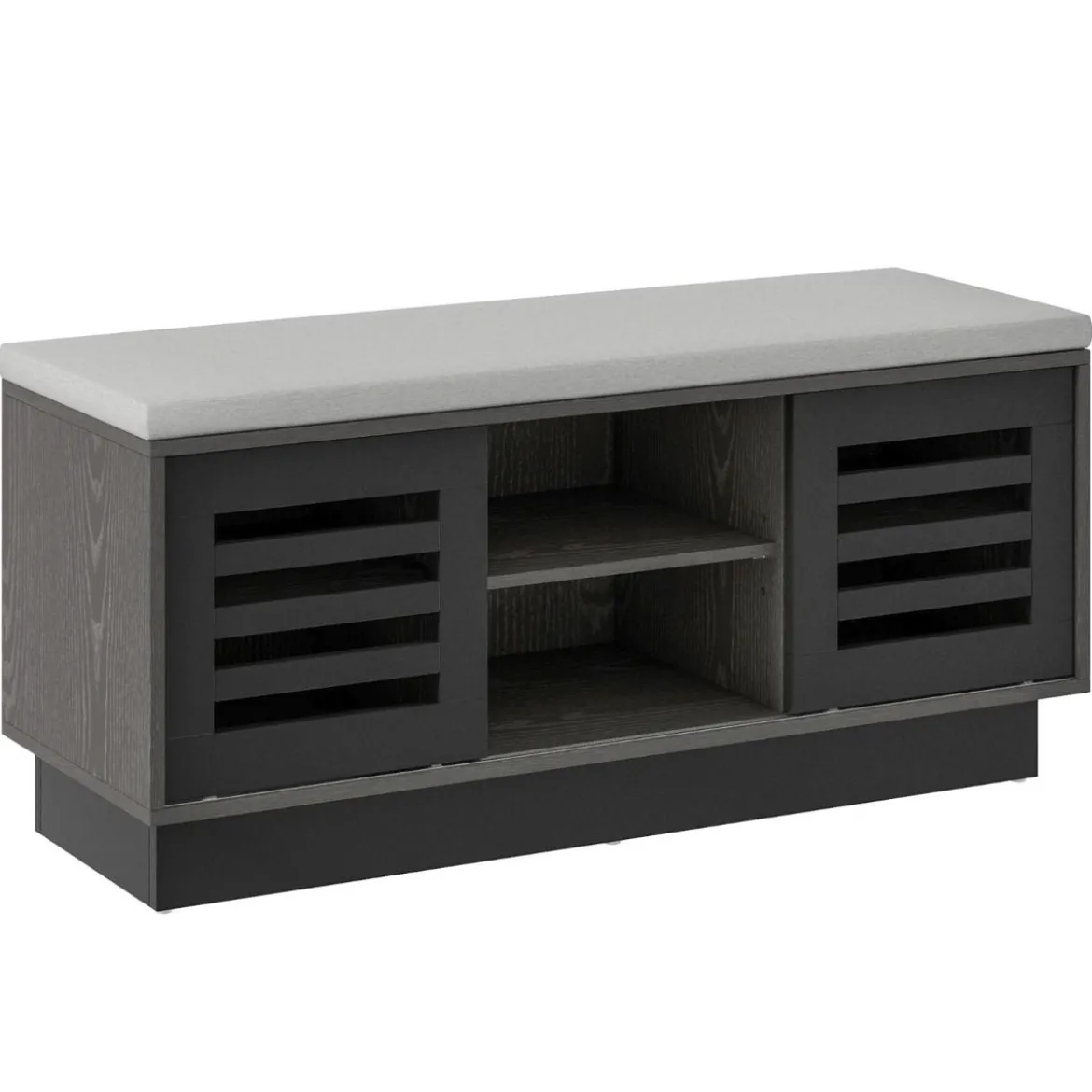 2 in 1 Sitzbank & Schuhregal mit 6 Fächer & 3 Verstellbaren Ablagen Schiebetüre 99,5 x 34,5 x 46 cm Grau