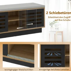 2 in 1 Sitzbank & Schuhregal mit 6 Fächer & 3 Verstellbaren Ablagen Schiebetüre 99,5 x 34,5 x 46 cm Natur