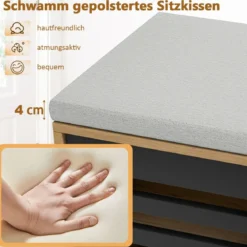 2 in 1 Sitzbank & Schuhregal mit 6 Fächer & 3 Verstellbaren Ablagen Schiebetüre 99,5 x 34,5 x 46 cm Natur
