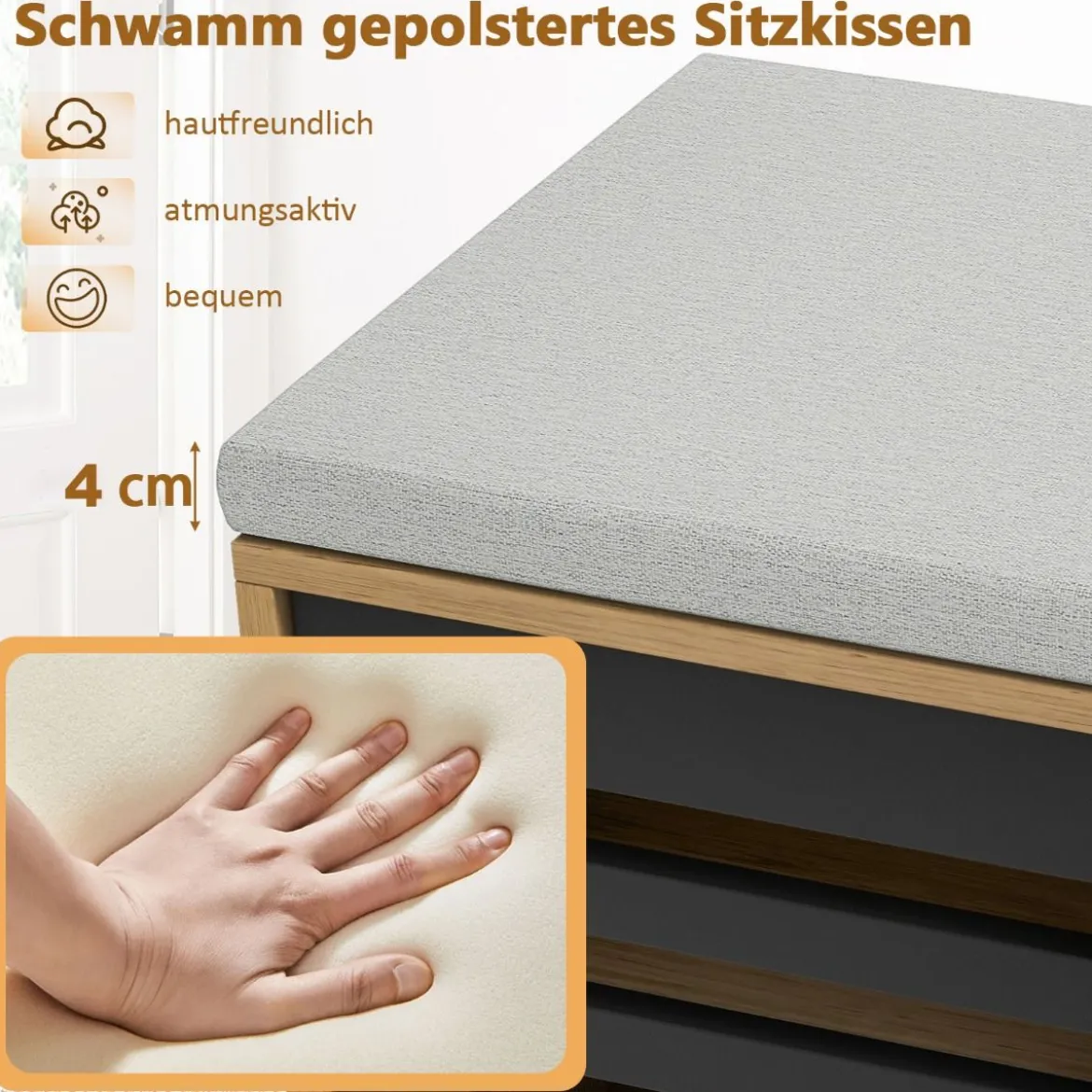 2 in 1 Sitzbank & Schuhregal mit 6 Fächer & 3 Verstellbaren Ablagen Schiebetüre 99,5 x 34,5 x 46 cm Natur