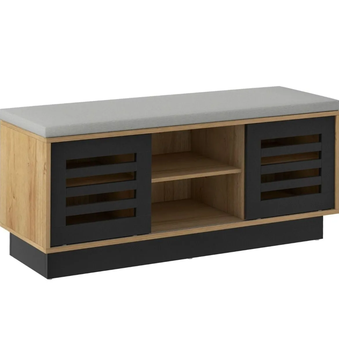 2 in 1 Sitzbank & Schuhregal mit 6 Fächer & 3 Verstellbaren Ablagen Schiebetüre 99,5 x 34,5 x 46 cm Natur