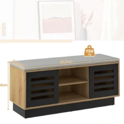 2 in 1 Sitzbank & Schuhregal mit 6 Fächer & 3 Verstellbaren Ablagen Schiebetüre 99,5 x 34,5 x 46 cm Natur