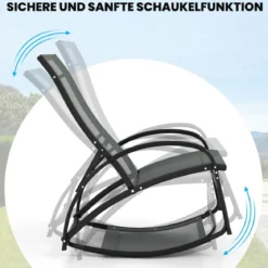 2 in 1 Sonnenliege wandelbarer Schaukelstuhl mit Verstellbarer Rückenlehne und gebogenen Armlehnen Grau