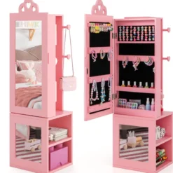 3 in 1 Spiegelschrank mit Ganzkörperspiegel & Kleiderständer Kinder Schmuckschrank