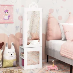 3 in 1 Spiegelschrank mit Ganzkörperspiegel & Kleiderständer Kinder Schmuckschrank
