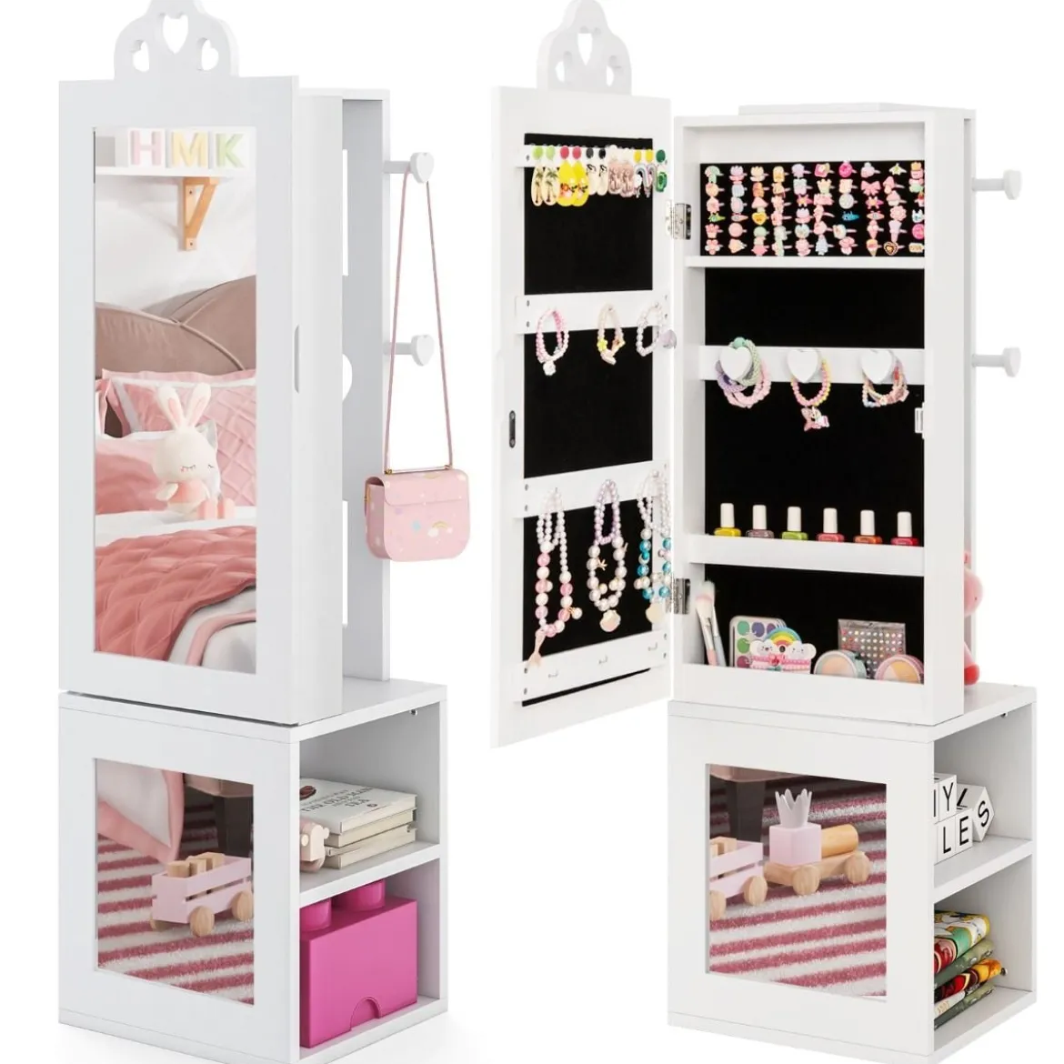 3 in 1 Spiegelschrank mit Ganzkörperspiegel & Kleiderständer Kinder Schmuckschrank