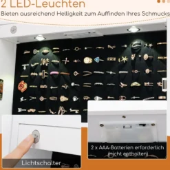2 in 1 Spiegelschrank mit LED-Beleuchtung & Ganzkörperspiegel Abschließbarer Schmuckschrank