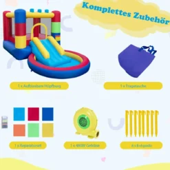 4-in-1-Spielparadies im Puzzle-Design mit 480-W-Gebläse 380 x 206 x 178 cm