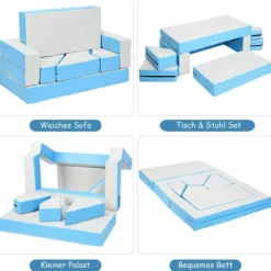 4 in 1 Spielsofa Vielseitiges Kindersofa Kinder Sitzgruppe Blau