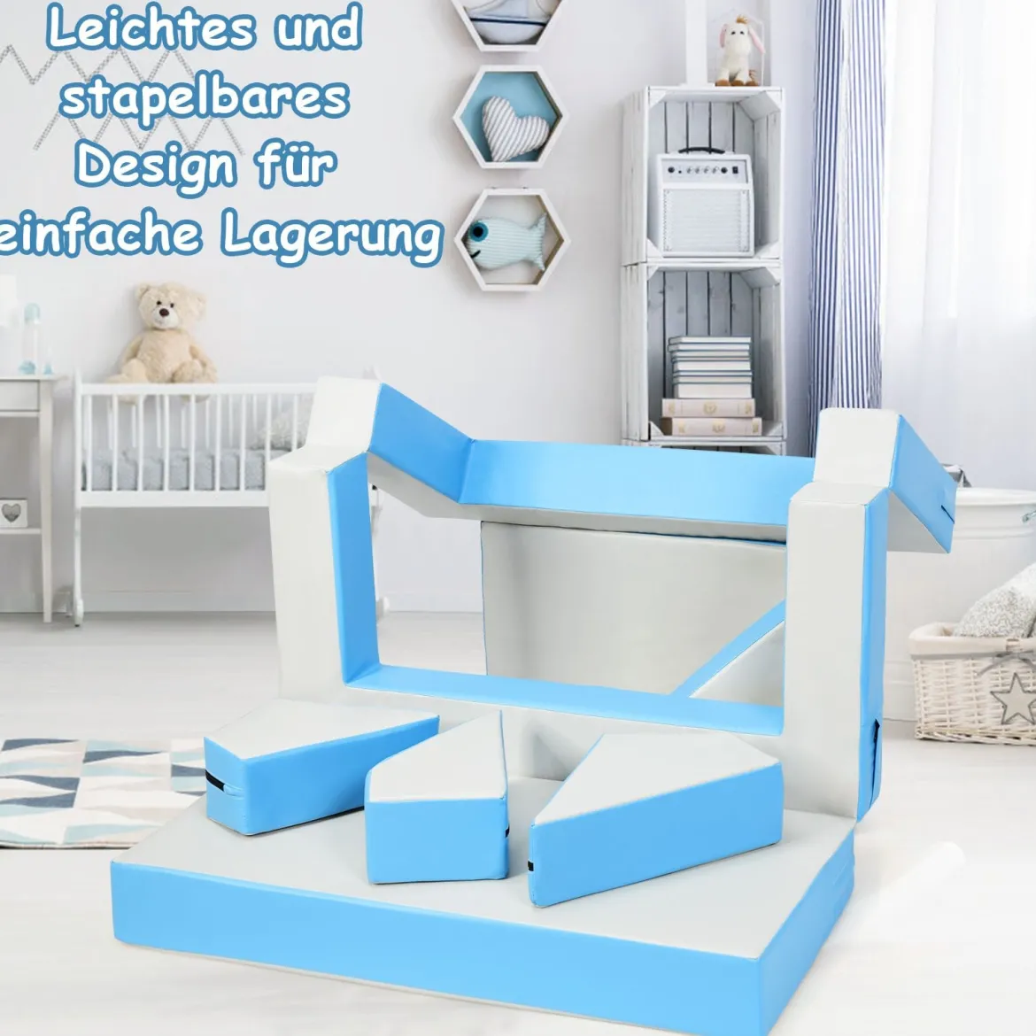 4 in 1 Spielsofa Vielseitiges Kindersofa Kinder Sitzgruppe Blau