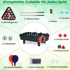 4 in 1 Spieltisch Billardtisch & Tischtennistisch & Air Hockeytisch & Tischkicker Grau