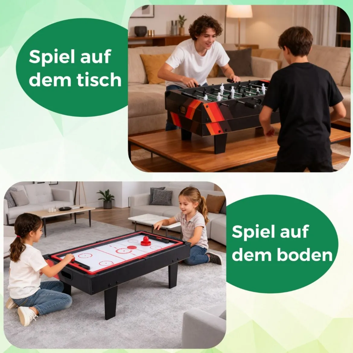 4 in 1 Spieltisch Billardtisch & Tischtennistisch & Air Hockeytisch & Tischkicker Grau