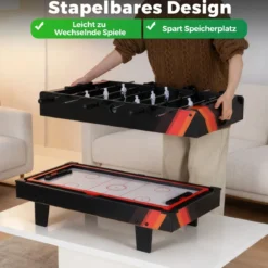 4 in 1 Spieltisch Billardtisch & Tischtennistisch & Air Hockeytisch & Tischkicker Grau