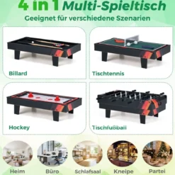 4 in 1 Spieltisch Billardtisch & Tischtennistisch & Air Hockeytisch & Tischkicker Grau