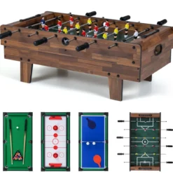 4 in 1 Spieltisch Billardtisch & Tischtennistisch & Air Hockeytisch & Tischkicker Natur