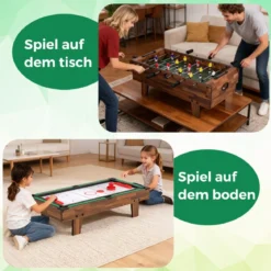 4 in 1 Spieltisch Billardtisch & Tischtennistisch & Air Hockeytisch & Tischkicker Natur