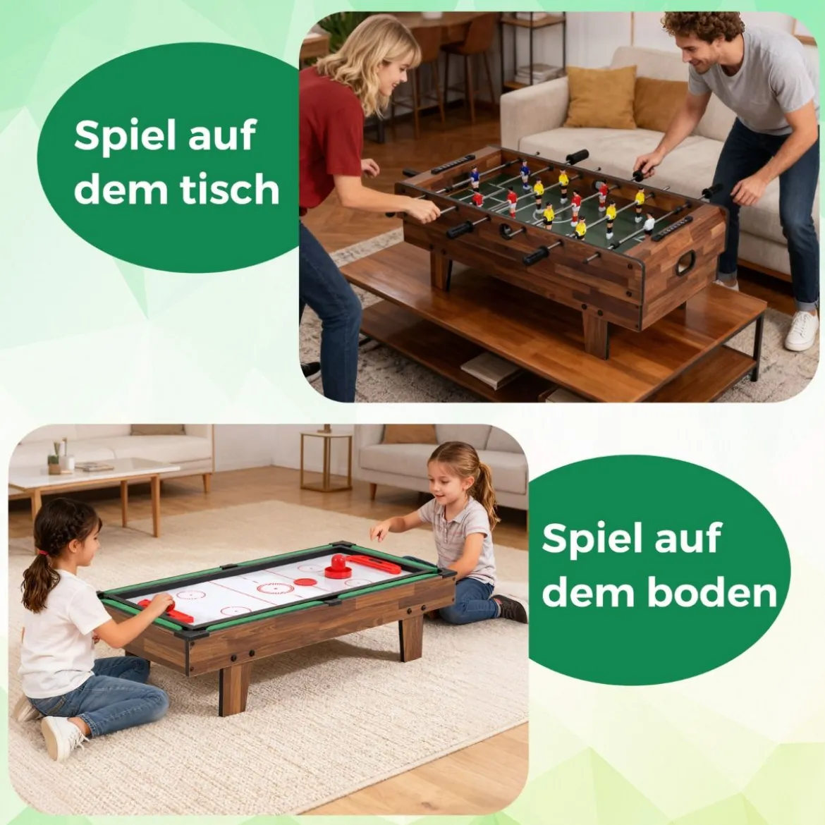 4 in 1 Spieltisch Billardtisch & Tischtennistisch & Air Hockeytisch & Tischkicker Natur