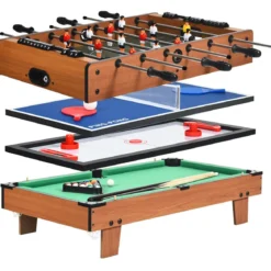 4 in 1 Spieltisch Billardtisch & Tischtennistisch & Air Hockeytisch & Tischkicker 81 x 43 x 30,5 cm