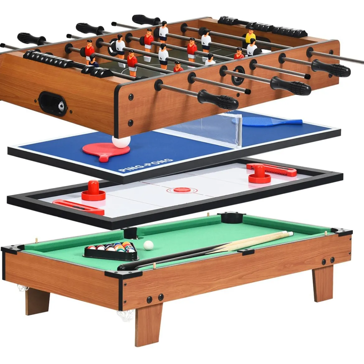 4 in 1 Spieltisch Billardtisch & Tischtennistisch & Air Hockeytisch & Tischkicker 81 x 43 x 30,5 cm