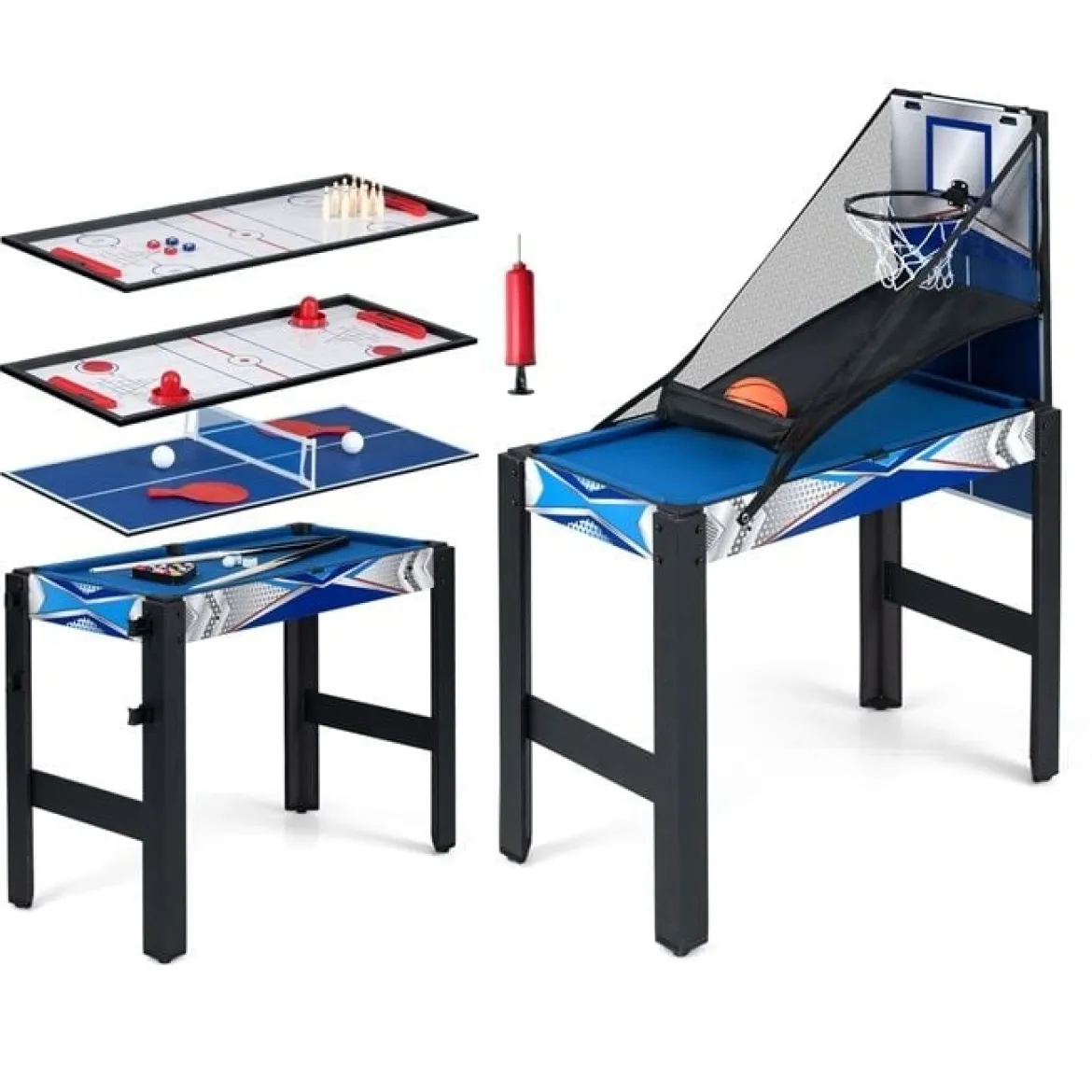 6 in 1 Spieltisch für Kinder & Erwachsene Multifunktionstisch mit Basketball Billard & Airhockey
