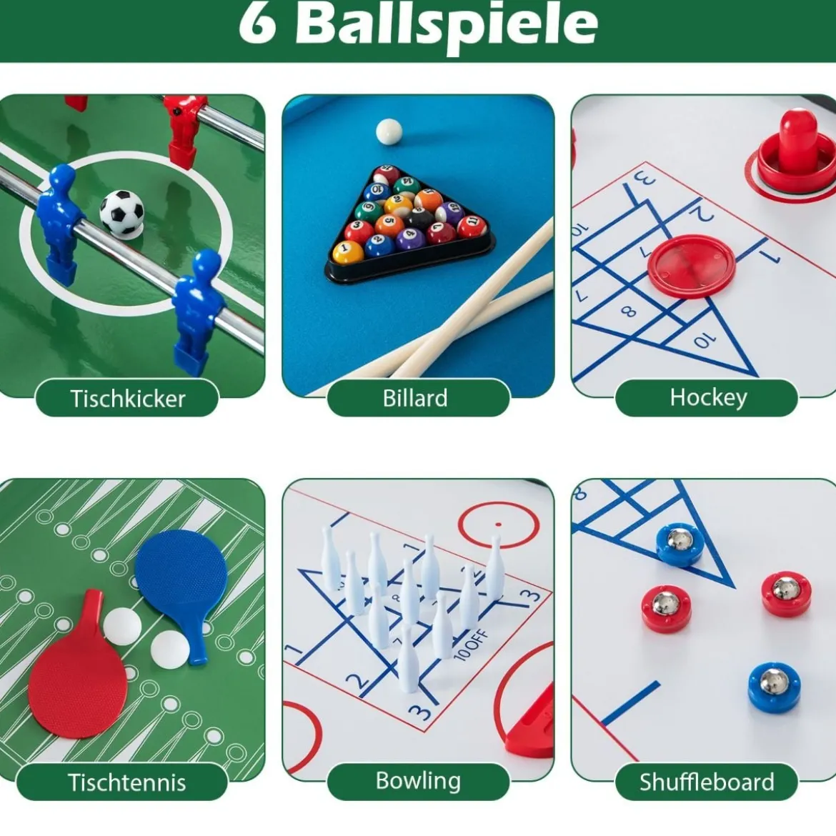 12 in 1 Spieltisch mit Tischfußball & Airhockey & Billard & Tischtennis & Schach & Bowling & Shuffleboard