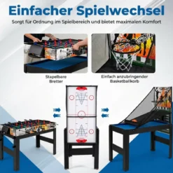 14 in 1 Spieltisch Set Tischspiel Multifunktional mit Tischfußball Hockey Billard Tischtennis usw. Blau