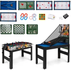 14 in 1 Spieltisch Set Tischspiel Multifunktional mit Tischfußball Hockey Billard Tischtennis usw. Blau
