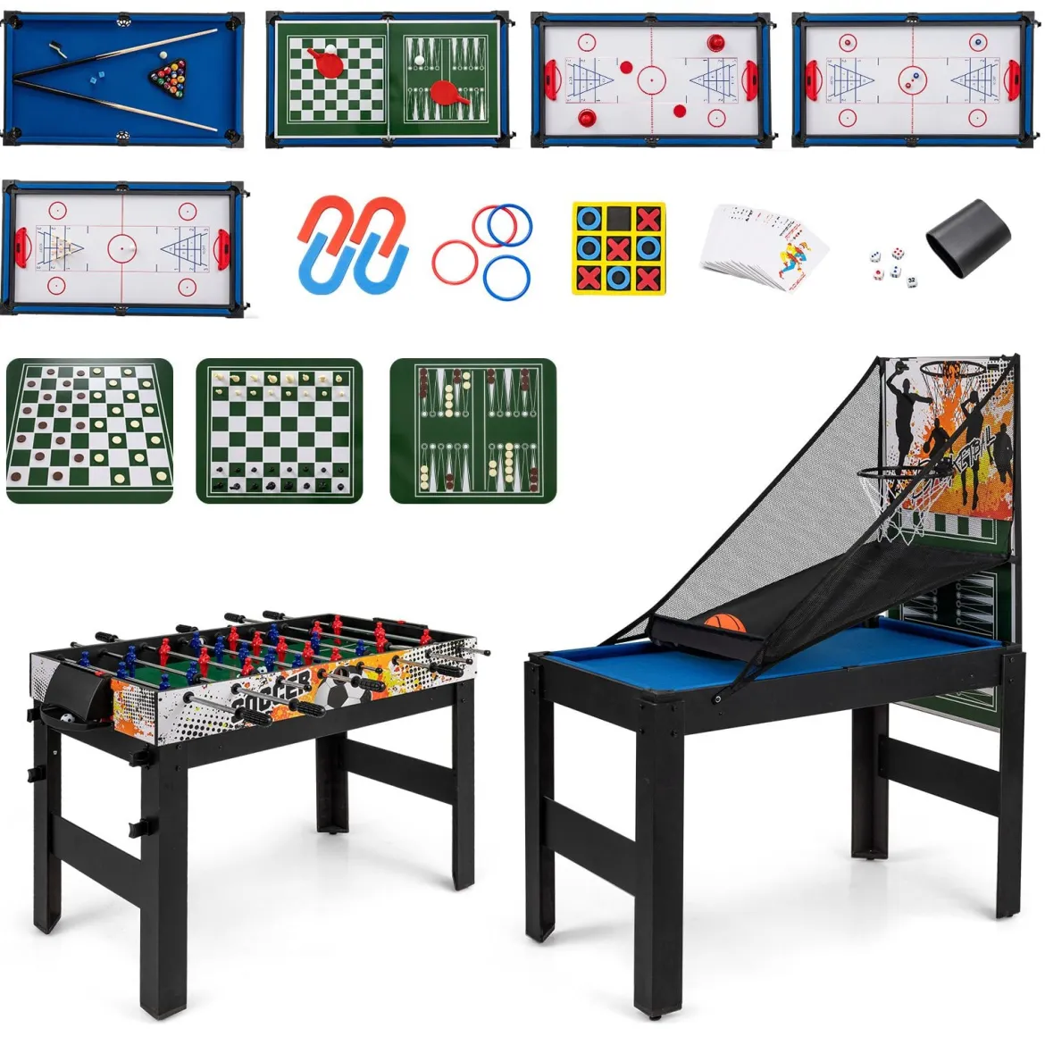 14 in 1 Spieltisch Set Tischspiel Multifunktional mit Tischfußball Hockey Billard Tischtennis usw. Blau
