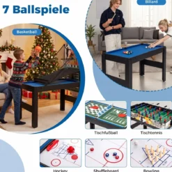 14 in 1 Spieltisch Set Tischspiel Multifunktional mit Tischfußball Hockey Billard Tischtennis usw. Blau