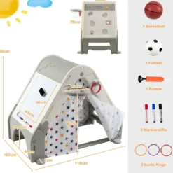 6 in 1 Spielzelt & Kletterdreieck & Kindertafel & Basketballkorb 119 x 107 x 98 cm