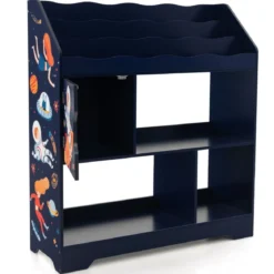 3 in 1 Spielzeugregal mit Ablagefächer & Tür 3 Stöckiges Kinderregal Bücherregal 93 x 30 x 100 cm Blau
