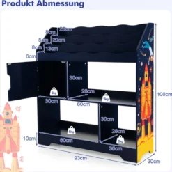 3 in 1 Spielzeugregal mit Ablagefächer & Tür 3 Stöckiges Kinderregal Bücherregal 93 x 30 x 100 cm Blau