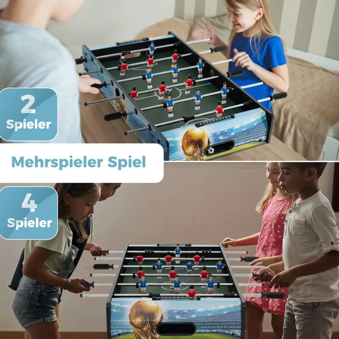 2 in 1 Tischkicker mit 14 Kicker & 2 Bällen & Punktezähler & Abnehmbaren Beinen Tischfußball