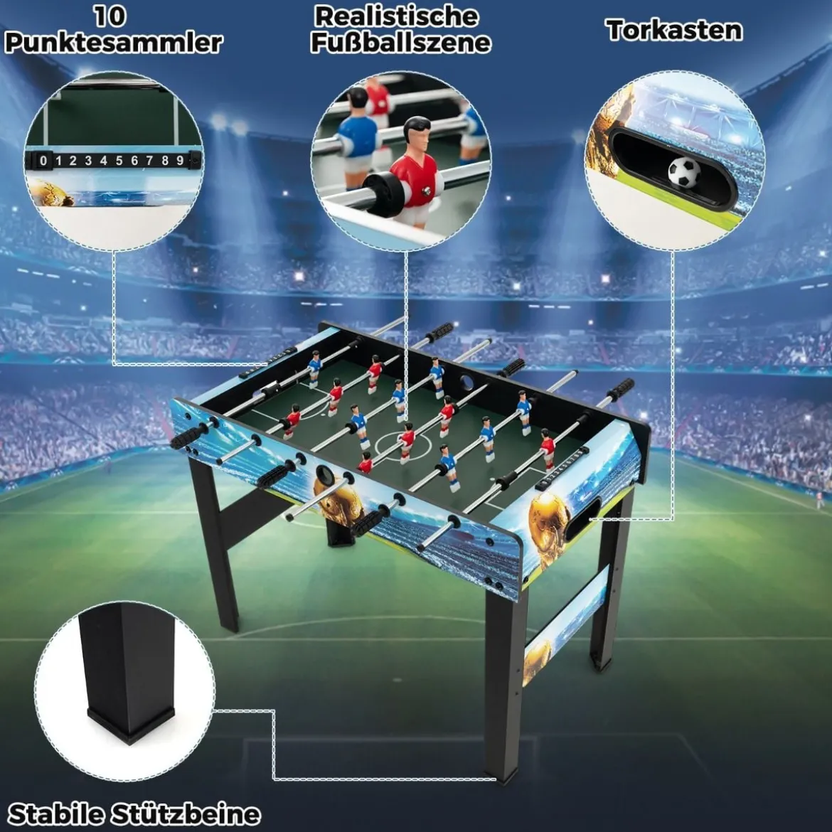 2 in 1 Tischkicker mit 14 Kicker & 2 Bällen & Punktezähler & Abnehmbaren Beinen Tischfußball