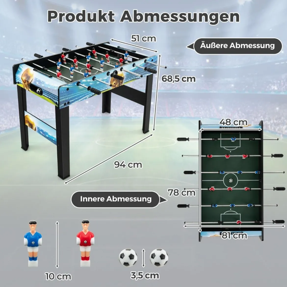 2 in 1 Tischkicker mit 14 Kicker & 2 Bällen & Punktezähler & Abnehmbaren Beinen Tischfußball