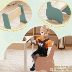 4 in 1 3tlg. Kindersitzgruppe aus Holz mit Abnehmbarer Tafel & Stauraum