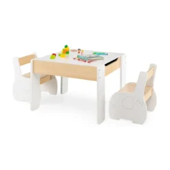4 in 1 3tlg. Kindersitzgruppe aus Holz mit Abnehmbarer Tafel & Stauraum