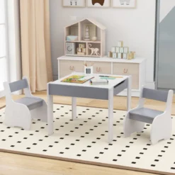 4 in 1 3tlg. Kindersitzgruppe aus Holz mit Abnehmbarer Tafel & Stauraum